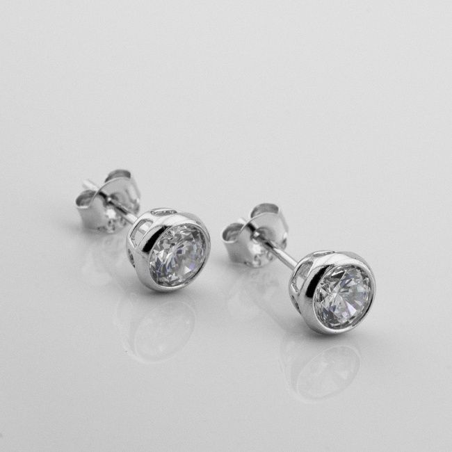 Серебряные пусеты с фианитами 3202821, Белый, 12