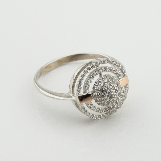 Серебряное кольцо с фианитами с золотыми накладками к663ф, 19 размер