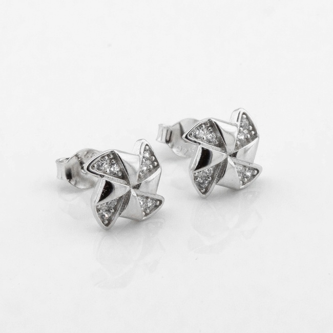Серебряные сережки-пусеты (гвоздики) Звездочки с белыми фианитами c121663, Белый