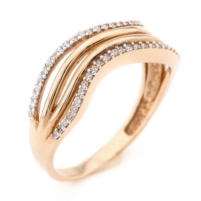 Волнистое золотое кольцо с белыми фианитами КК11189, 17,5 размер, 17-5, Белый