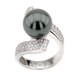 Срібне гнуте кільце з чорним перлами і фіанітами K11611, 18 розмір, 18, Чорний