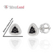 Срібні сережки-гвоздики "Трикутники" з чорними фіанітами родовані Арт. 923431, Чорний