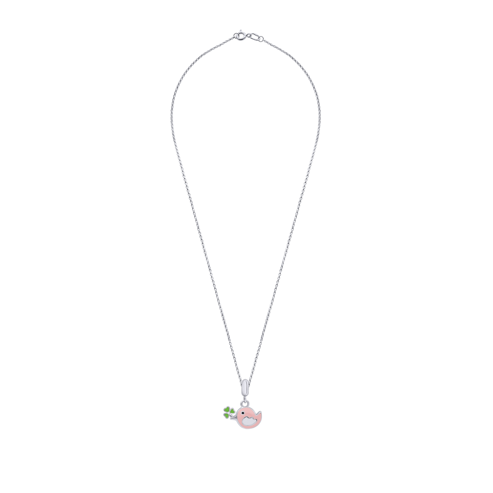 Кулон Птичка с розовой эмалью из серебра для девочки (7х12) Арт. 5416uuk2-1