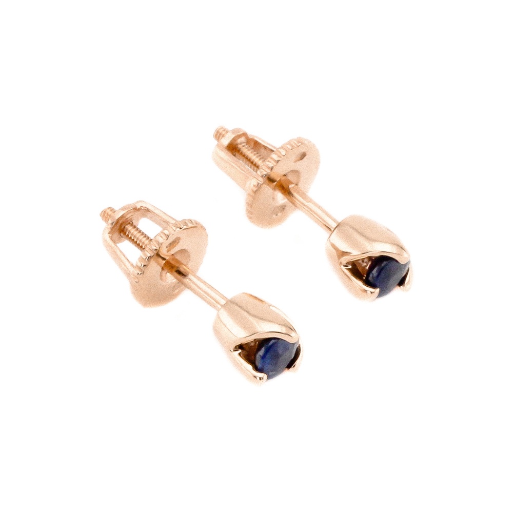 Золоті сережки-гвоздики з синіми сапфірами 12484sph, Синій