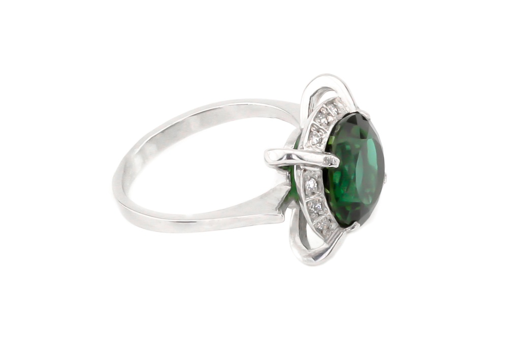 Срібний перстень Гурток з зеленим кварцом нано і фіанітами 11334-1, 16,5 розмір, 16-5, Зелений