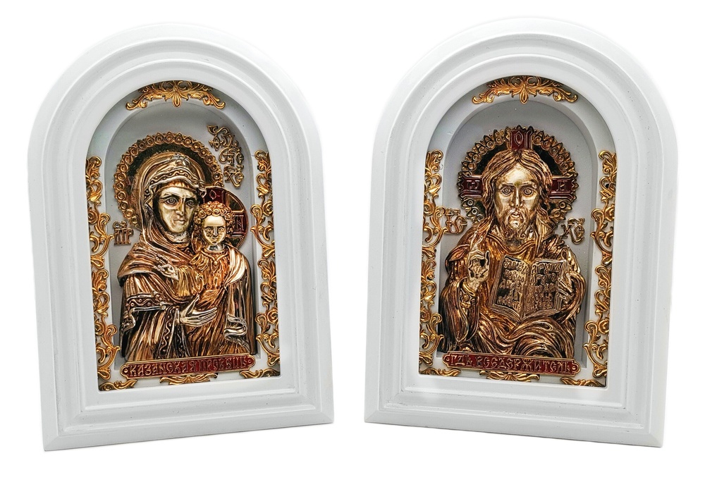 Венчальная икона Спаситель из серебра 925 с позолотой и цветной эмалью 8007-IDE