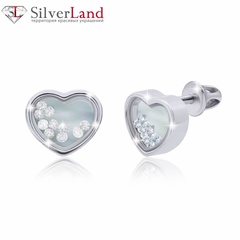 Серебряные серьги пусеты Сердце малое с подвижными вставками Swarovski (8x8) Арт. 5531uup