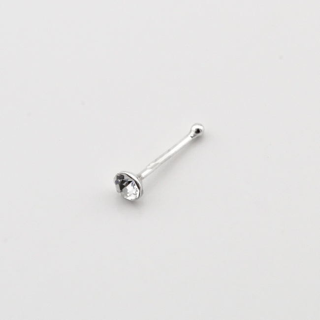 Срібна сережка-пірсинг в ніс Камінчик круглий з фіанітом K22039, Білий