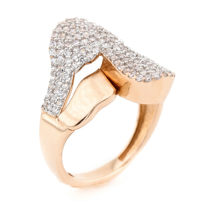 Золотое кольцо с белыми фианитами Мягкий зигзаг КК11148, 18 размер, 18, Белый