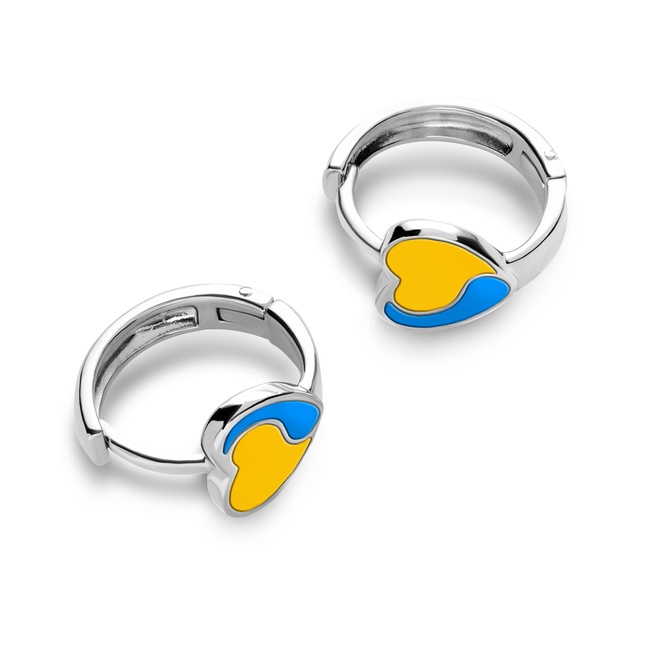 Серебряные серьги-кольца желто-голубые (эмаль) 3201993