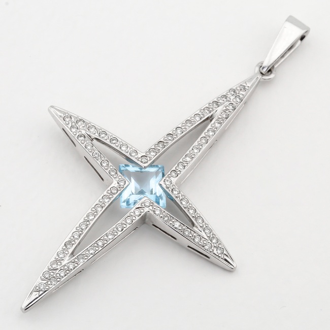 Золотой крестик Звезда с топазом и бриллиантами 13002diatop, Голубой