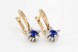 Золоті сережки з синьою шпинелью та білими фіанітами за формою квітки КС12050, Синій