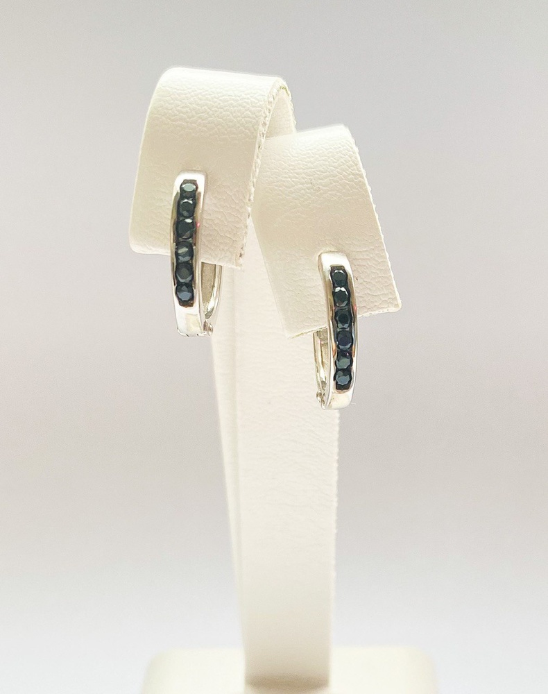 Сережки-конго (кільця) маленькі з чорними фіанітами зі срібла 925 проби c23060/b-H, Чорний