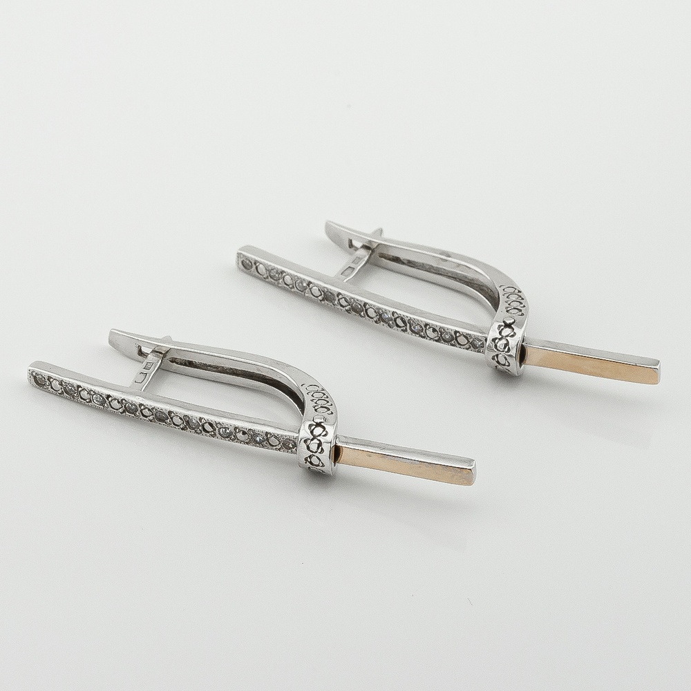 Срібні сережки Палички з фіанітами із золотими накладками с410ф