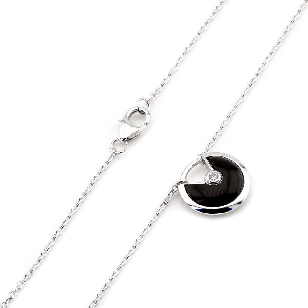 Серебряное колье Круг с черным ониксом и фианитом KO14259, 45 размер
