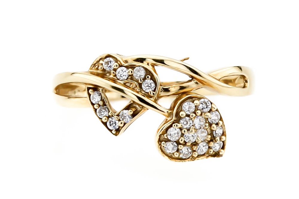 Тонкое золотое кольцо Сердечки с белыми фианитами КК11353, 18,5 размер, 18-5, Белый