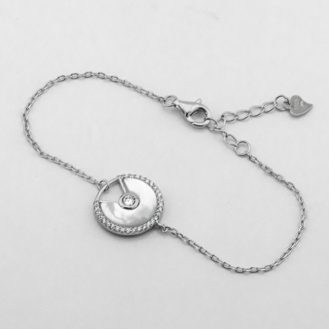 Серебряный браслет Круг с перламутром и фианитами b15830, 15 размер
