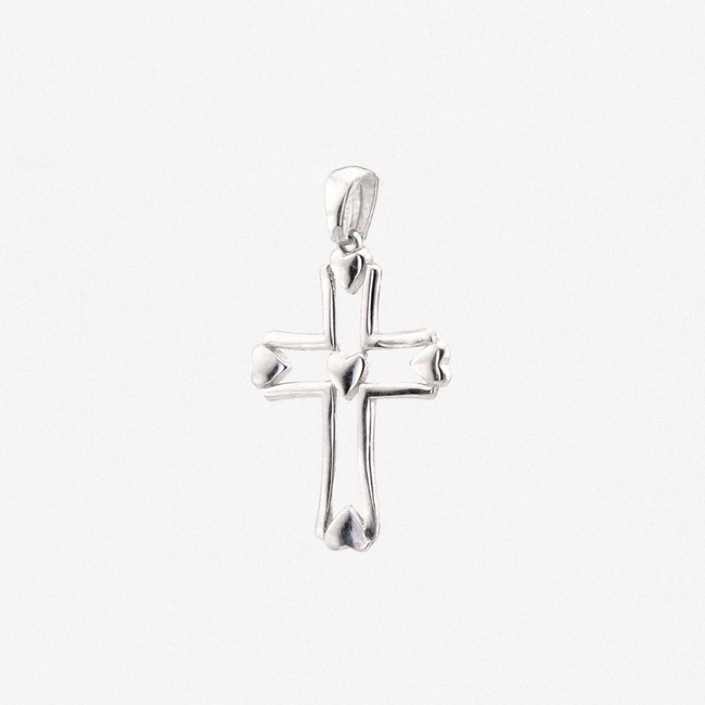 Срібний хрестик з серцем без вставок P13624