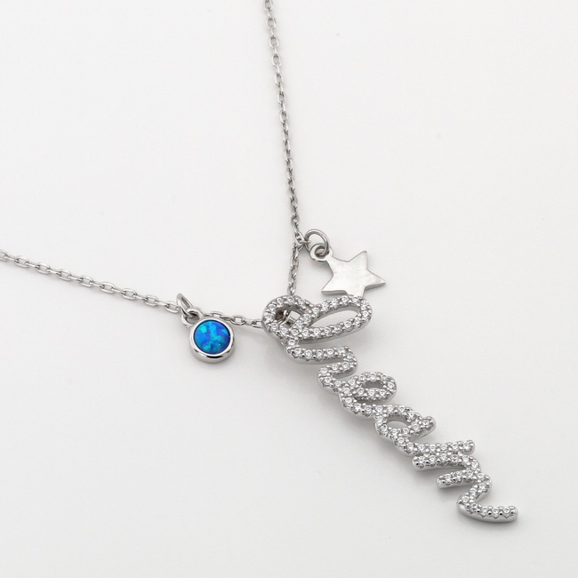 Срібне кольє Dream з блакитним фанітом та зіркою KO14365, 40 розмір