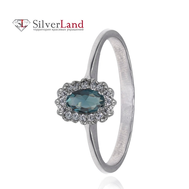 Кольцо серебряное c фианитом овальной формы цвета Лондон топаз женское Арт. 910597, Голубой (Лондон топаз)
