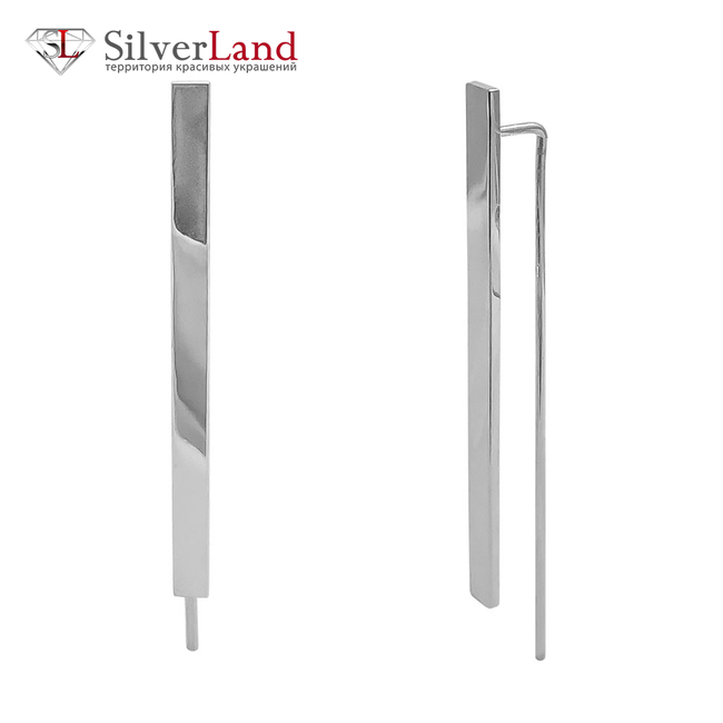 Срібні довгі сережки палички "Планки плоскі" без вставок Арт. Ms306