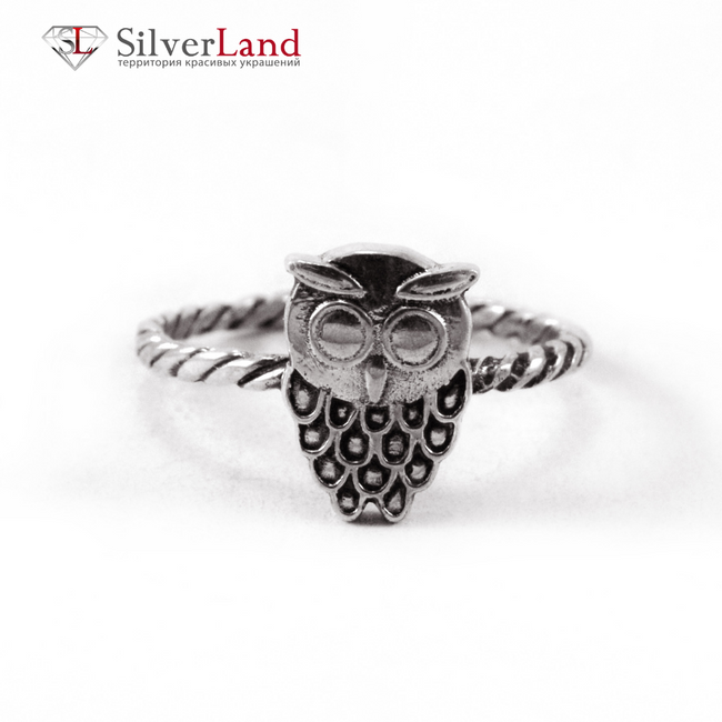 Тонкое кольцо из серебра с совой "EJ Owl" с чернением Арт. 1105EJ