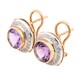 Золоті сережки круглі з аметистами та фіанітами з італійською застібкою (кліпса) 12031am, Фіолетовий