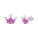 Дитячі срібні сережки пусети Корона рожева з емаллю 2195557006110501, Рожевий, UmaUmi Symbols