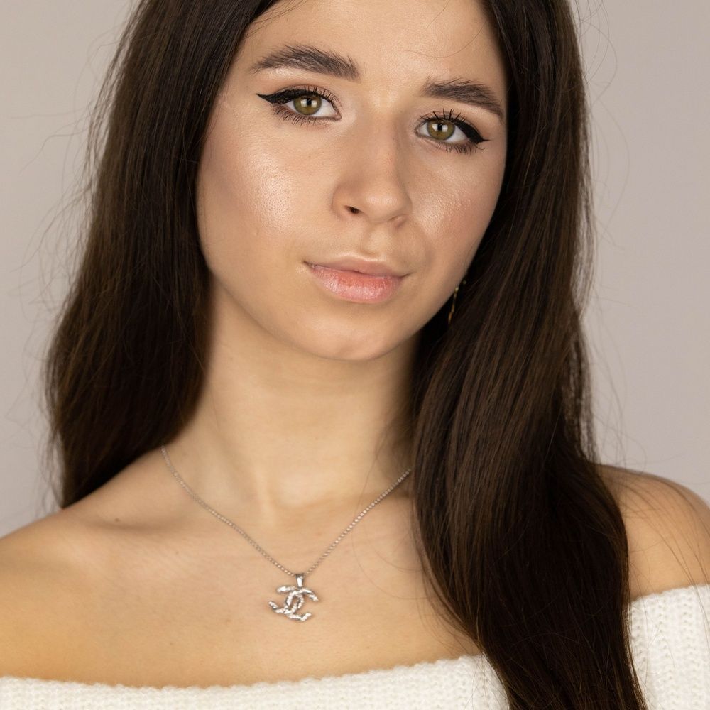 Серебряное колье с белыми фианитами ko14542, 45 размер