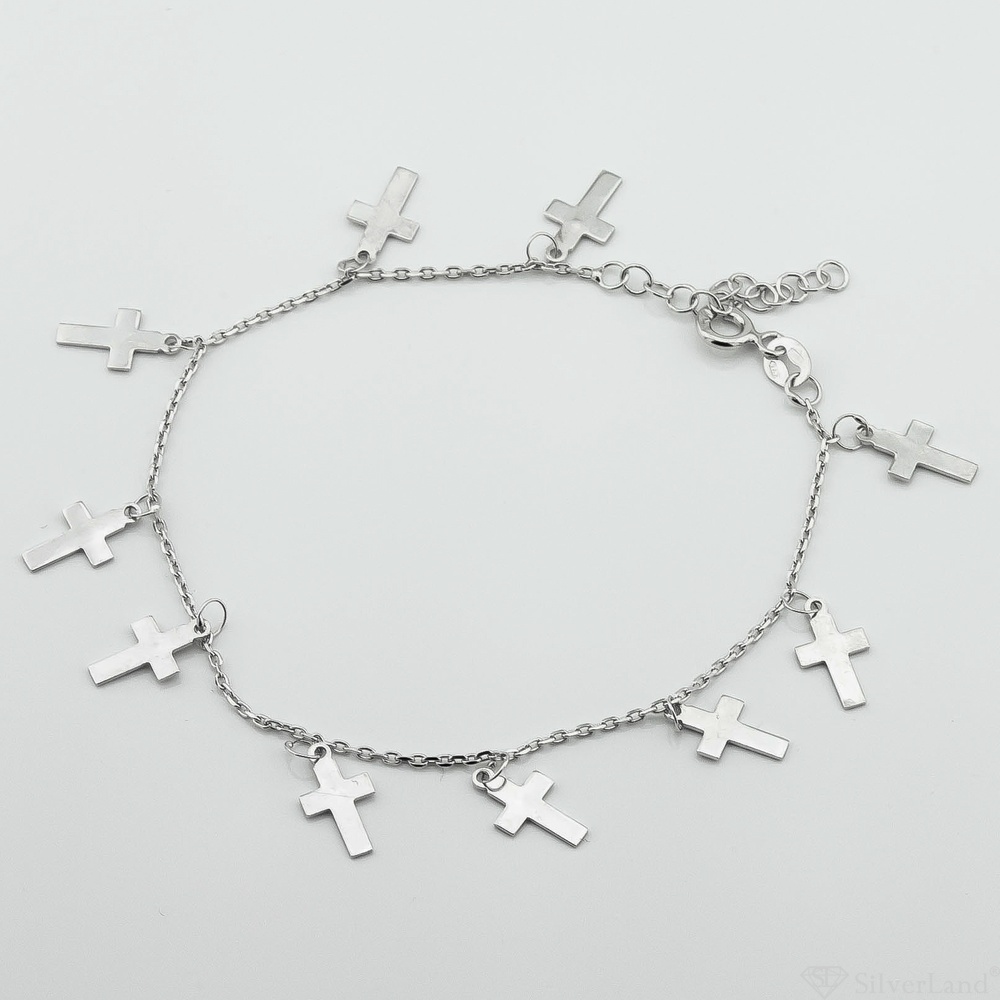 Срібний браслет з хрестиками без вставок 3501003, 16 розмір