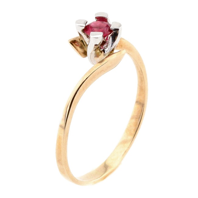 Золотое кольцо с выступающим камнем рубином классика 11198, 17 размер