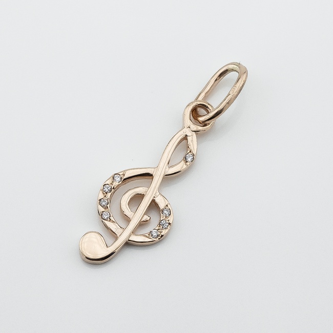 Підвіска Скрипковий ключ з червоного золота з фіанітами 131115-1