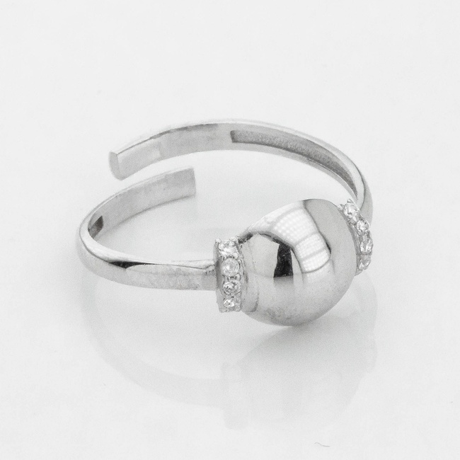 Серебряное кольцо незамкнутое Пол шара с фианитами, 15,5 размер