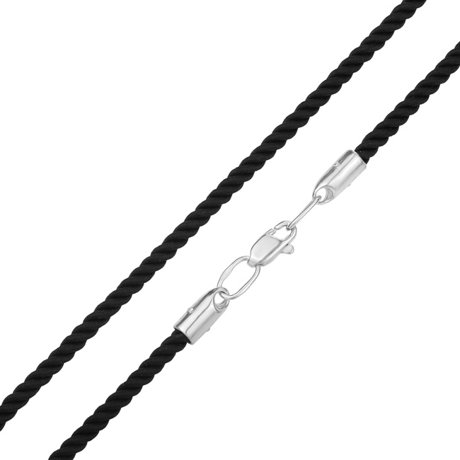 Ювелірний шовковий шнурок на шию чорний на карабіні (40 см; 2 мм) 950421-Н-40