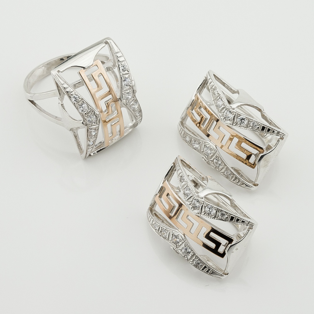Срібні сережки Пластини з фіанітами із золотими накладками с202ф