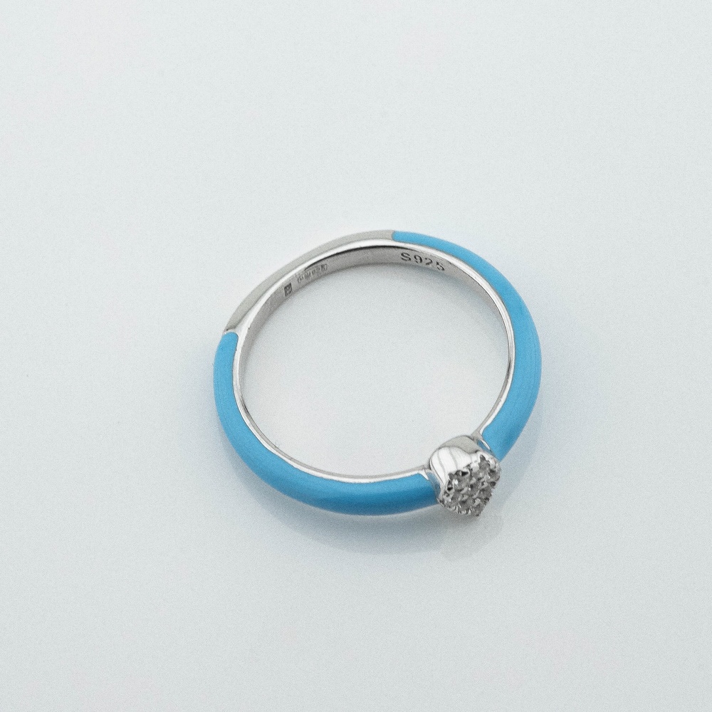 Серебряное кольцо с голубой эмалью и фианитами 3102001, 16 размер