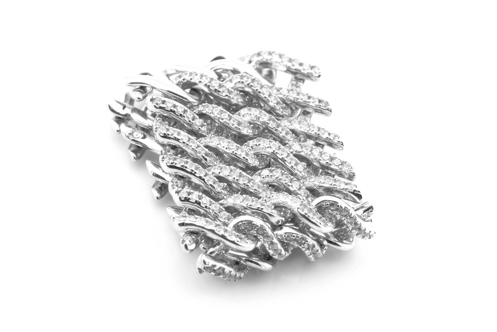 Серебряное кольцо Сеть широкая с фианитами СК11027, 18,5 размер, 18-5, Белый