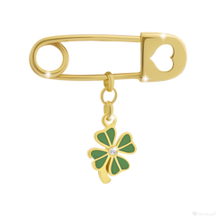 Дитяча шпилька золота з діамантом Квіточка із зеленою емаллю (670567020306)