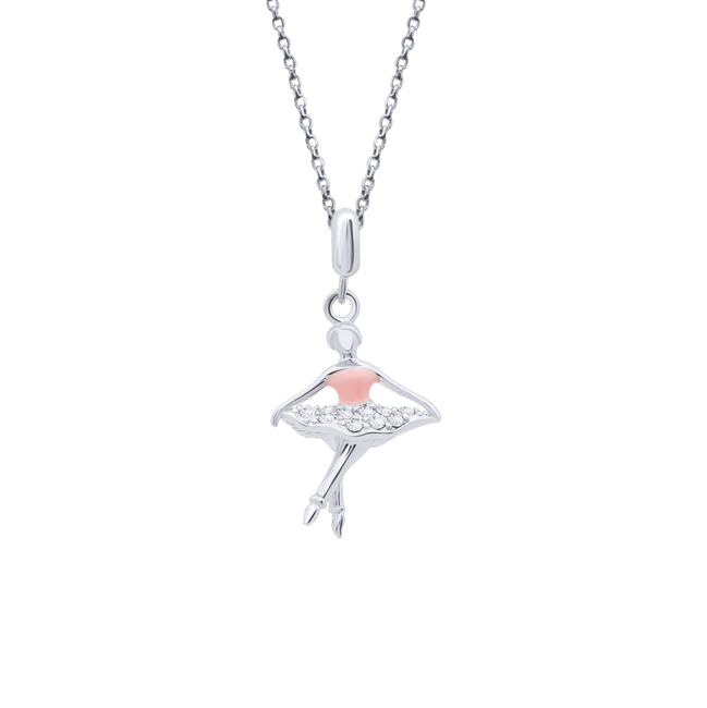 Кулон Балерина с эмалью розовый Swarovski из серебра для девочки (14х16) Арт. 5423uuk-1