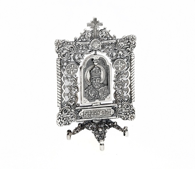 Икона настольная Николай Чудотворец из серебра 925 пробы 1010-IDE