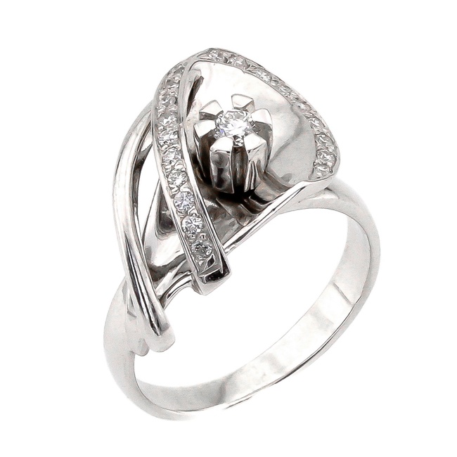 Золотое кольцо фигурное "Лилия" с бриллиантами 11212dia, 17 размер