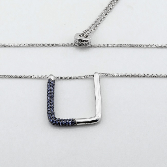 Срібне кольє Квадрат мінімалізм з синіми фіанітами ko14608