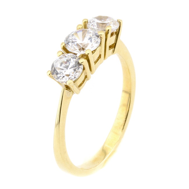 Тонкое золотое кольцо с тремя белыми фианитами KK11513, 18 размер, 18, Белый