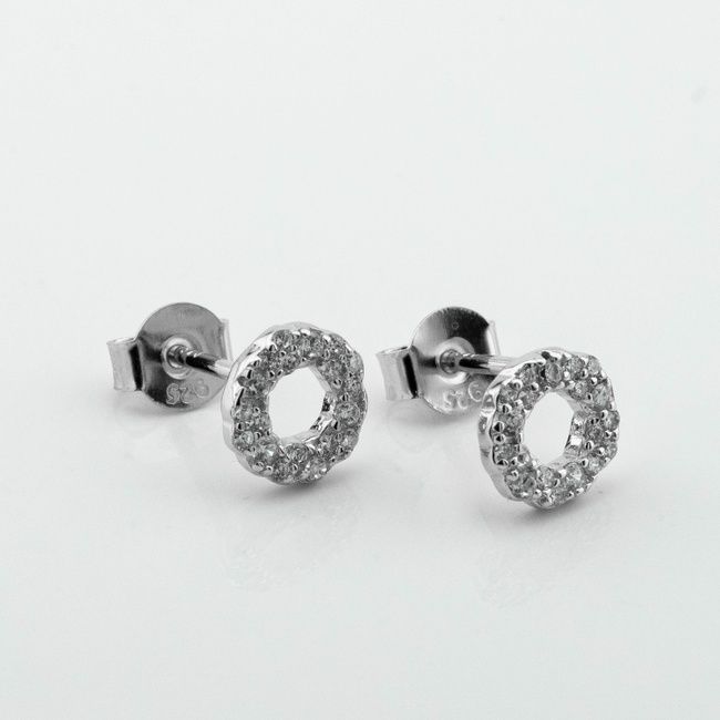 Серебряные пусеты Круги маленькие с фианитами 3202727, Белый, 12