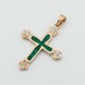 Золотий хрестик зі смарагдоми та діамантами прямий фігурний П-133-0058, Білий|Зелений