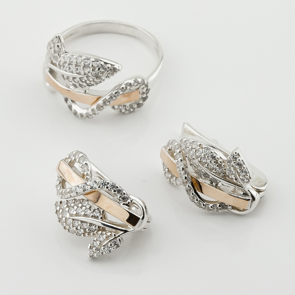 Срібні сережки з фіанітами із золотими накладками с757ф
