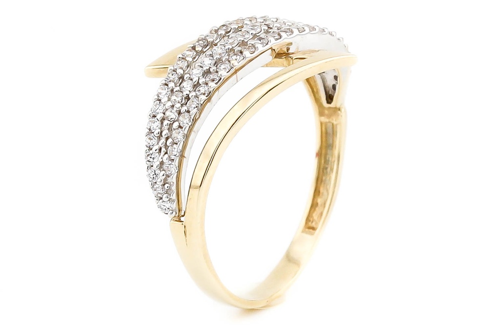 Золотое кольцо три дорожки с фианитами КК11357, 18,5 размер, 18-5, Белый