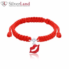 Красный браслет-шнурок плетеный с подвеской Губки с эмалью и Swarovski Zirconia Арт. 5553uub