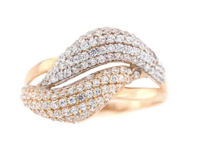 Золотое волнистое кольцо с белыми фианитами КК11236, 18,5 размер, 18-5, Белый