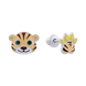 Детские серебряные сережки пусеты Тигренок с лапкой с оранжевой эмалью 2105730006200501, Оранжевый, UmaUmi Zoo